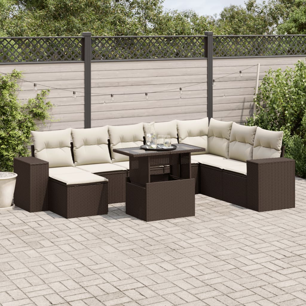 9-delige Loungeset met kussens poly rattan bruin is nu te koop bij PeponiXL, paradijselijk wonen!