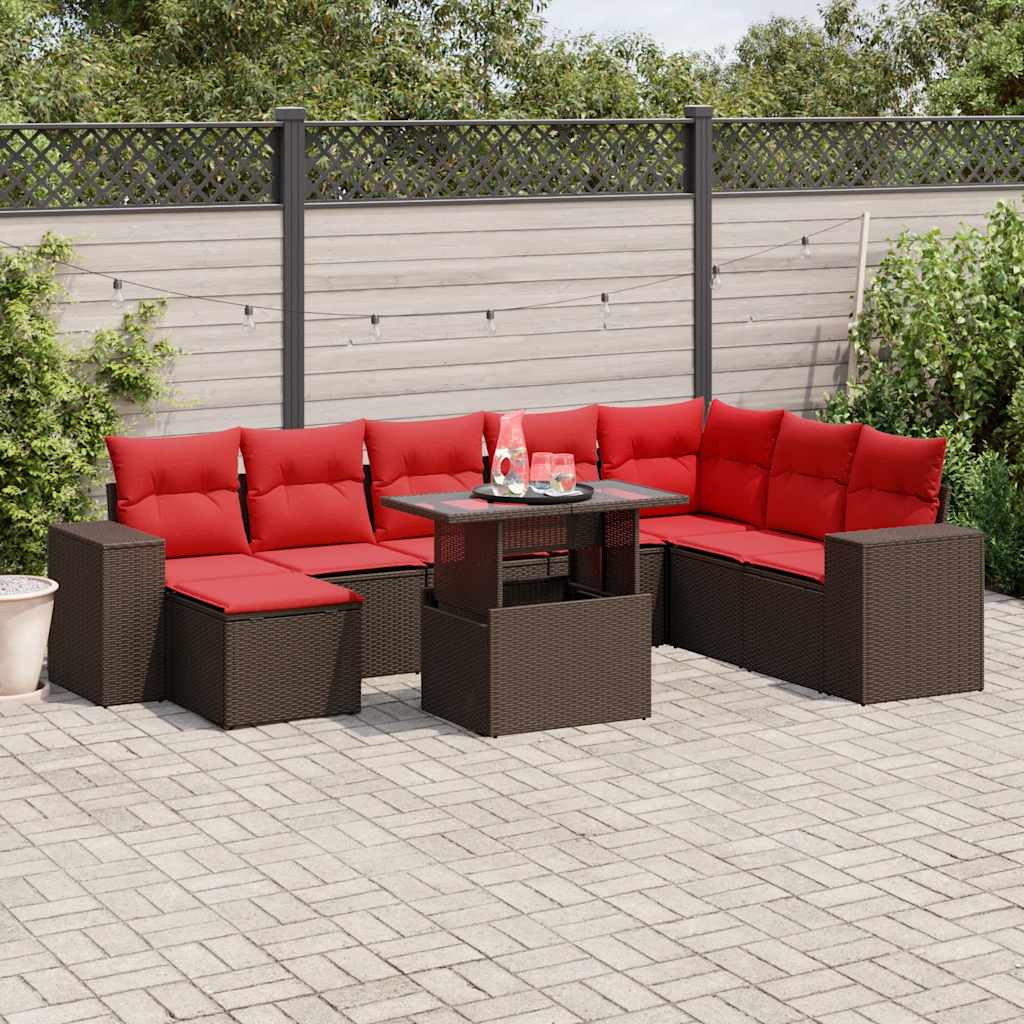 9-delige tuinbankset met kussens, bruin polyrotan is nu te koop bij PeponiXL, paradijselijk wonen!