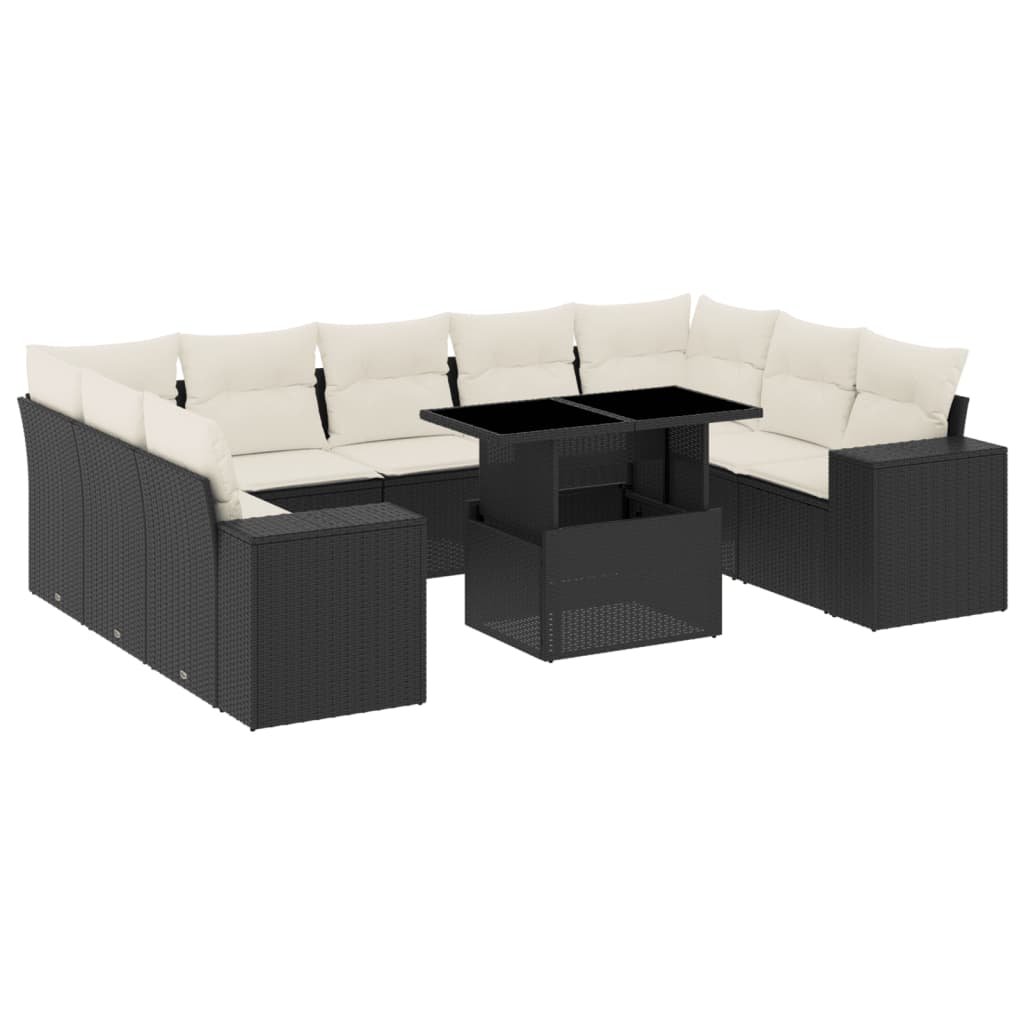 10-delige Loungeset met kussens poly rattan zwart is nu te koop bij PeponiXL, paradijselijk wonen!