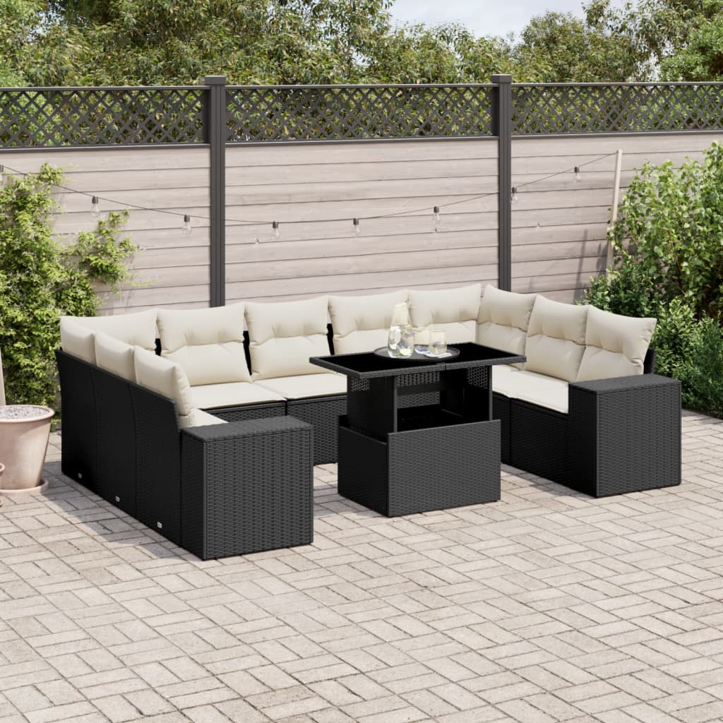 10-delige Loungeset met kussens poly rattan zwart is nu te koop bij PeponiXL, paradijselijk wonen!
