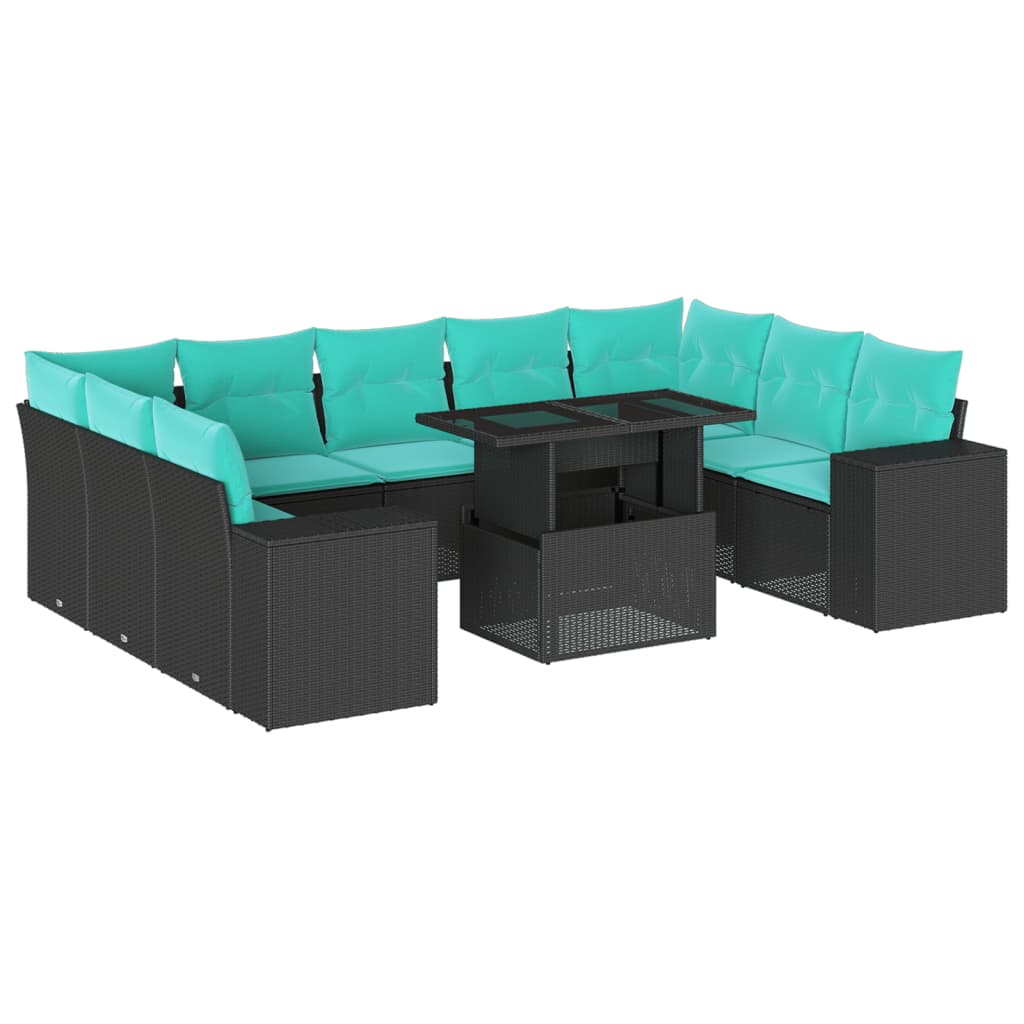 10-delige tuinbankset met kussens van zwart polyrotan is nu te koop bij PeponiXL, paradijselijk wonen!