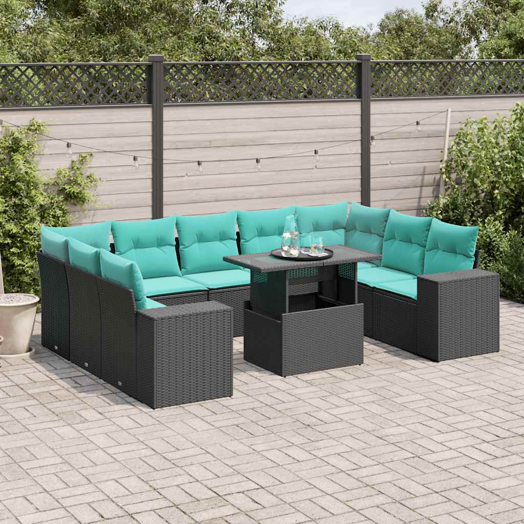 10-delige tuinbankset met kussens van zwart polyrotan is nu te koop bij PeponiXL, paradijselijk wonen!