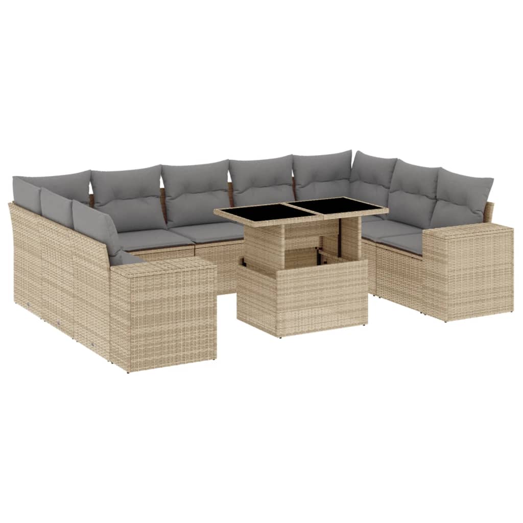10-delige Loungeset met kussens poly rattan beige is nu te koop bij PeponiXL, paradijselijk wonen!
