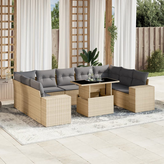 10-delige Loungeset met kussens poly rattan beige is nu te koop bij PeponiXL, paradijselijk wonen!