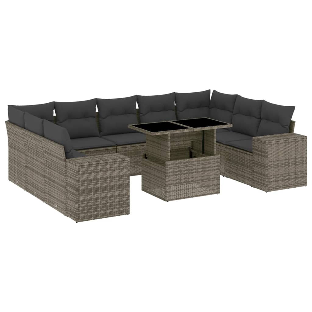 10-delige Loungeset met kussens poly rattan grijs is nu te koop bij PeponiXL, paradijselijk wonen!