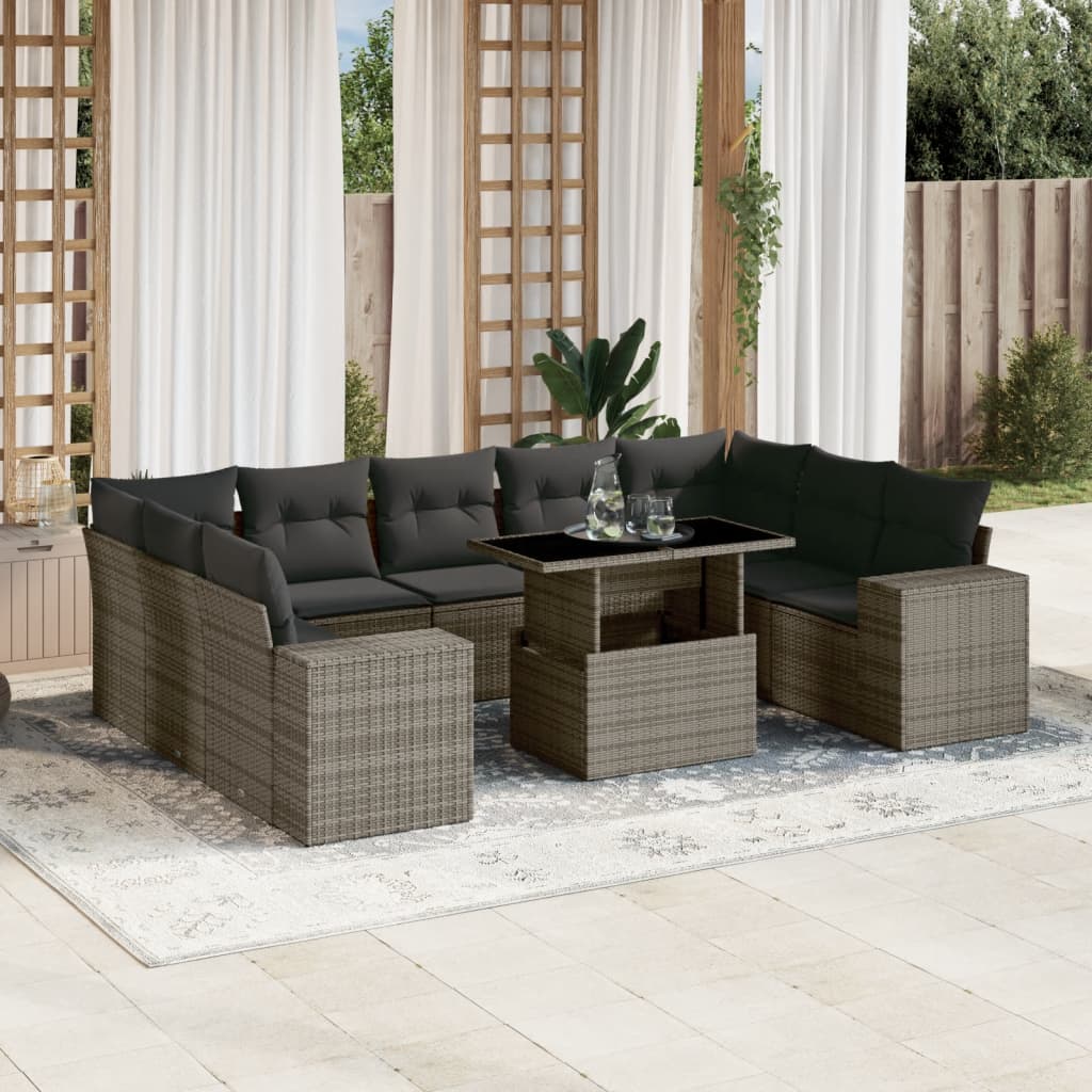 10-delige Loungeset met kussens poly rattan grijs is nu te koop bij PeponiXL, paradijselijk wonen!