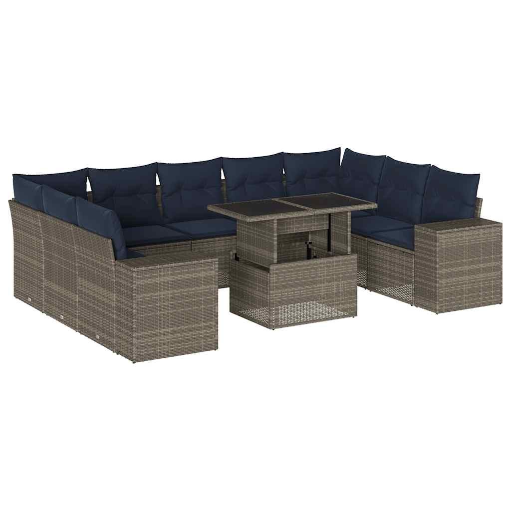 10-delige tuinbankset met kussens, grijs polyrotan is nu te koop bij PeponiXL, paradijselijk wonen!