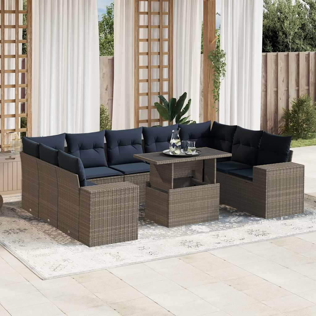 10-delige tuinbankset met kussens, grijs polyrotan is nu te koop bij PeponiXL, paradijselijk wonen!