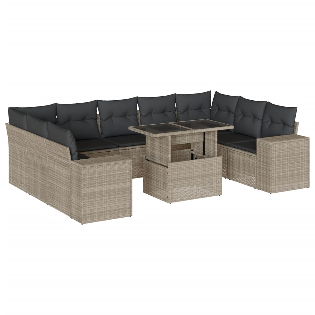 10-delige Loungeset met kussens poly rattan lichtgrijs is nu te koop bij PeponiXL, paradijselijk wonen!