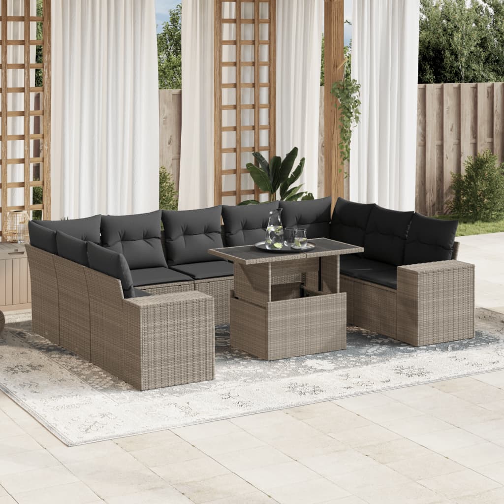 10-delige Loungeset met kussens poly rattan lichtgrijs is nu te koop bij PeponiXL, paradijselijk wonen!