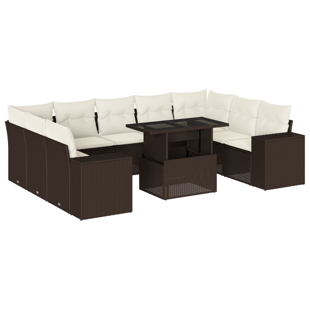 10-delige Loungeset met kussens poly rattan bruin is nu te koop bij PeponiXL, paradijselijk wonen!