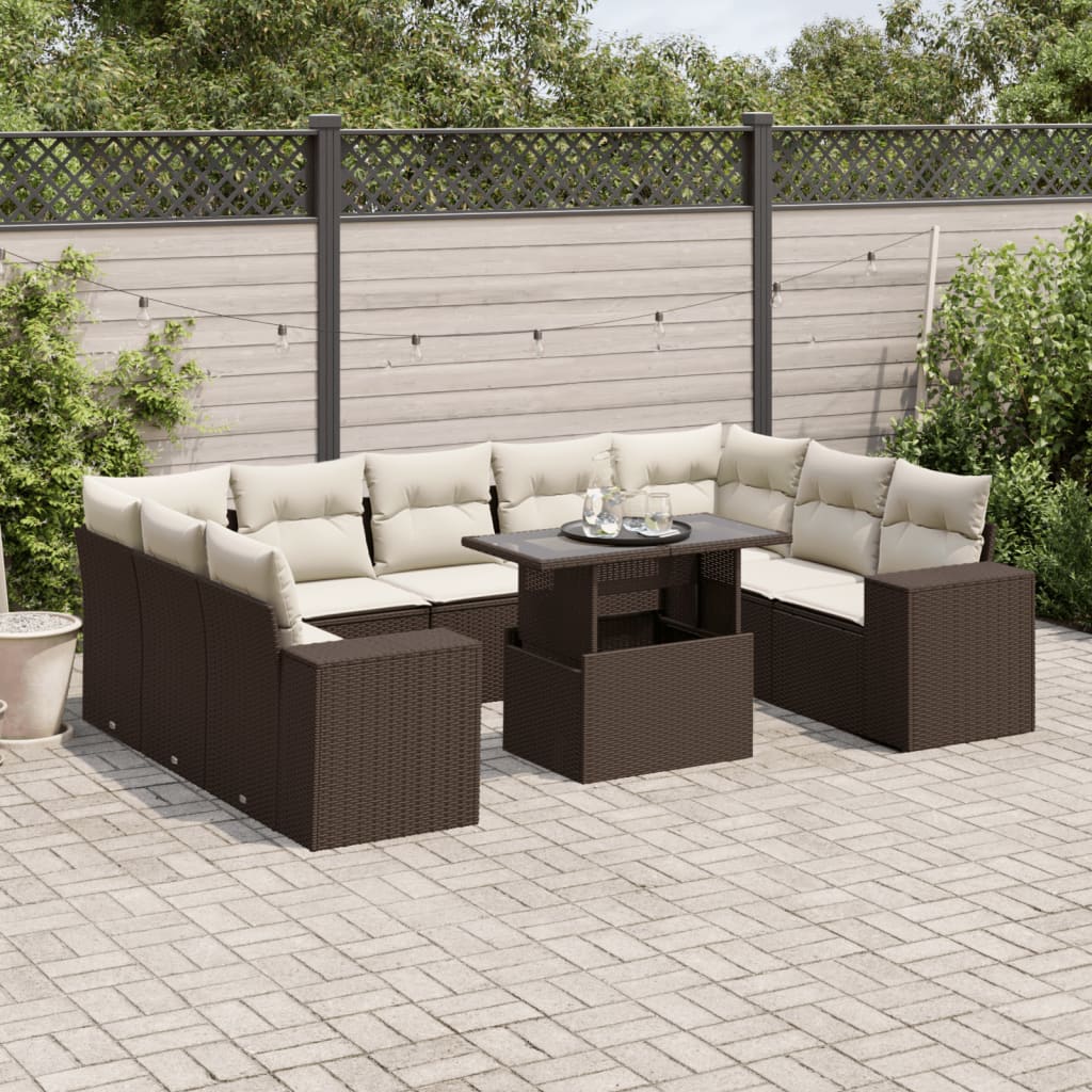 10-delige Loungeset met kussens poly rattan bruin is nu te koop bij PeponiXL, paradijselijk wonen!