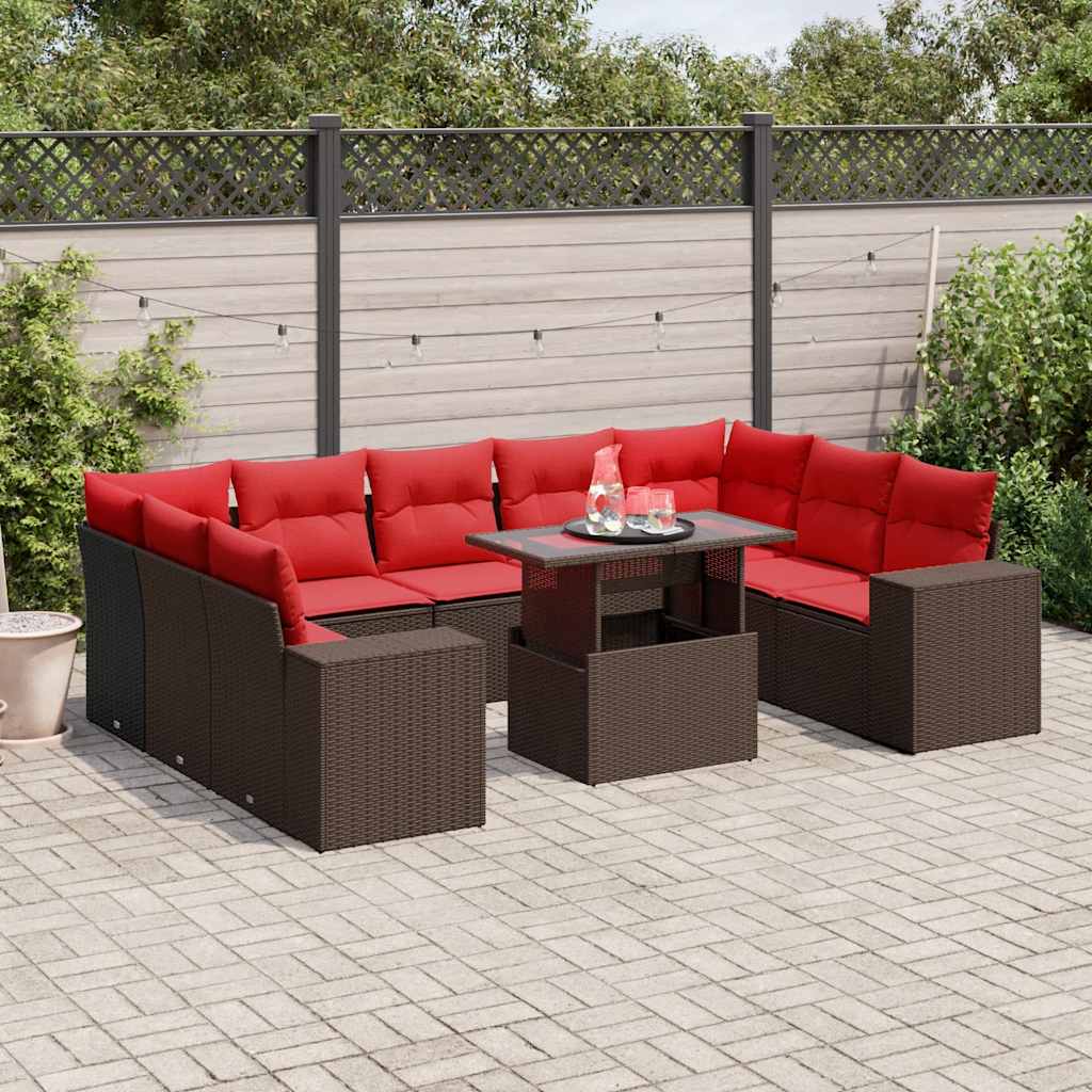 10-delige tuinbankset met kussens, bruin polyrotan is nu te koop bij PeponiXL, paradijselijk wonen!