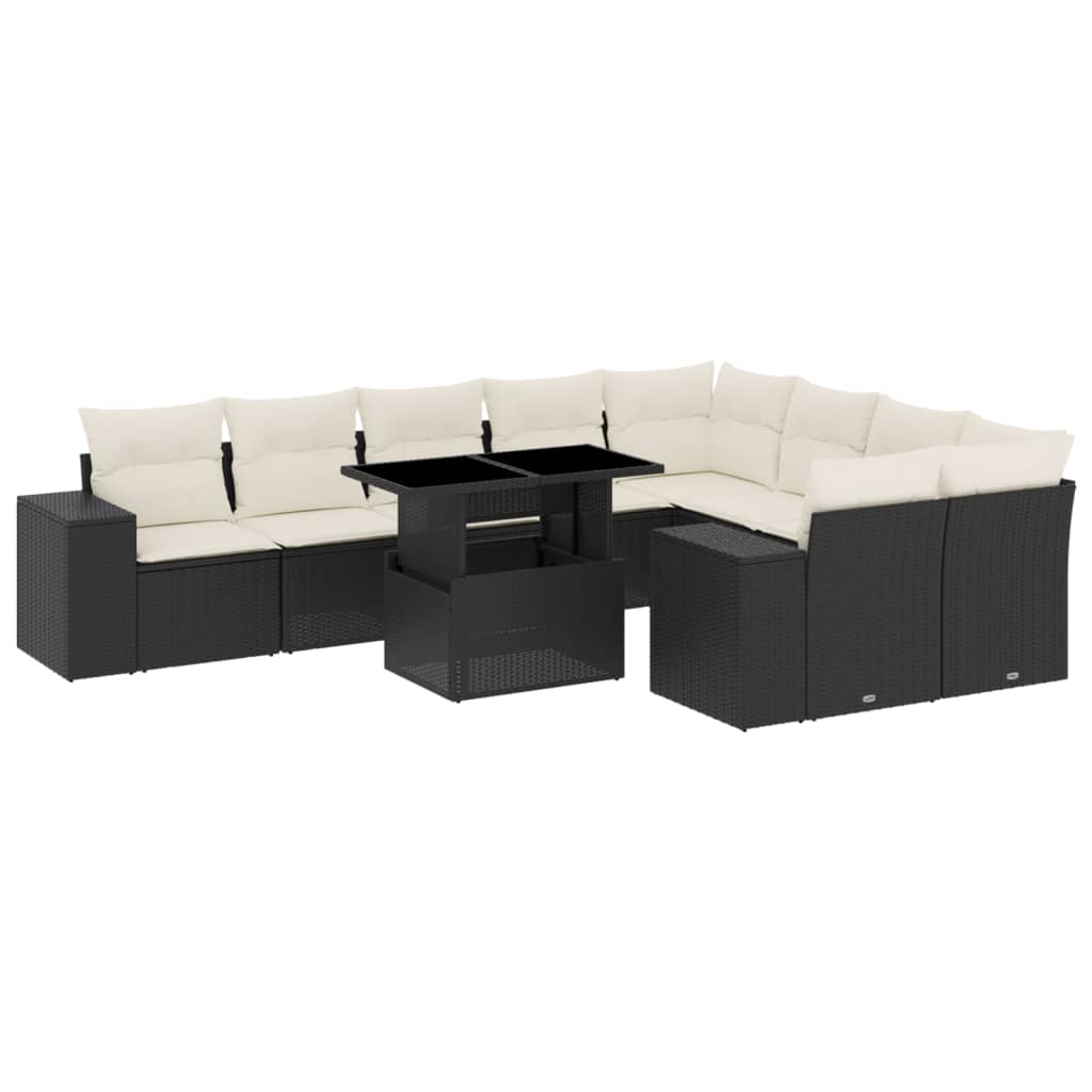 10-delige Loungeset met kussens poly rattan zwart is nu te koop bij PeponiXL, paradijselijk wonen!