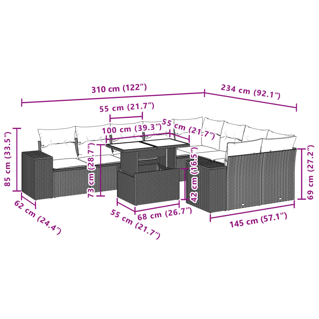 10-delige Loungeset met kussens poly rattan zwart is nu te koop bij PeponiXL, paradijselijk wonen!