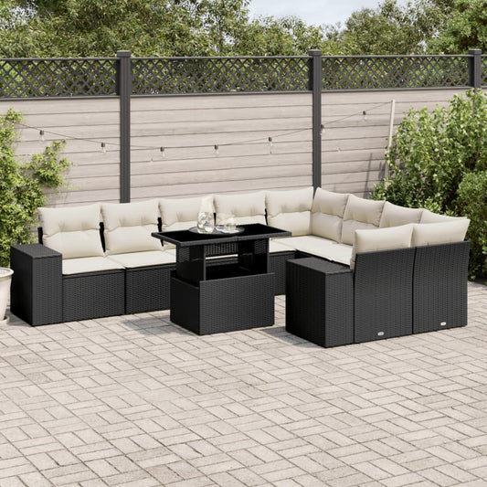 10-delige Loungeset met kussens poly rattan zwart is nu te koop bij PeponiXL, paradijselijk wonen!