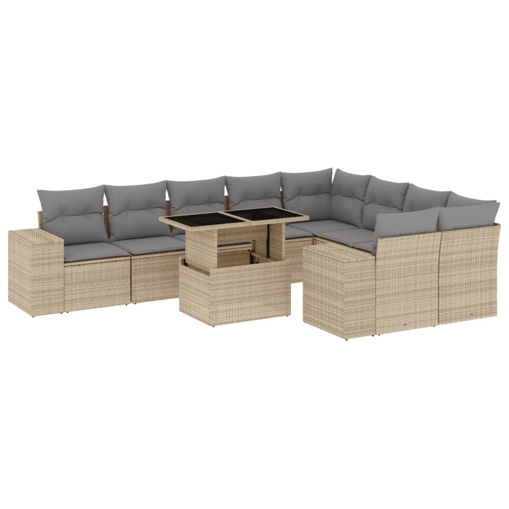 10-delige Loungeset met kussens poly rattan beige is nu te koop bij PeponiXL, paradijselijk wonen!