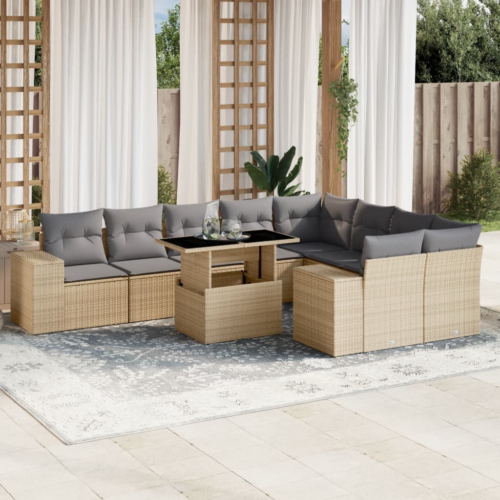 10-delige Loungeset met kussens poly rattan beige is nu te koop bij PeponiXL, paradijselijk wonen!