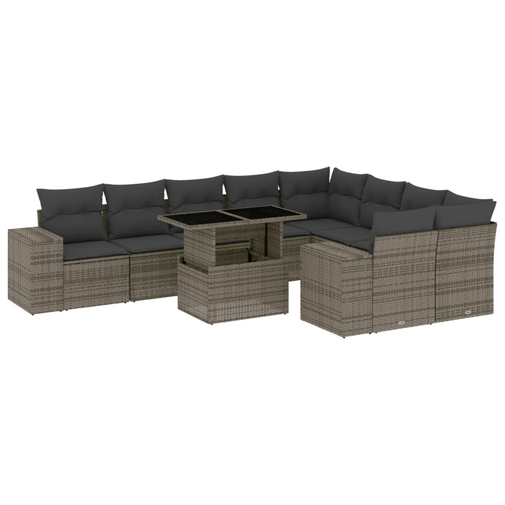 10-delige Loungeset met kussens poly rattan grijs is nu te koop bij PeponiXL, paradijselijk wonen!