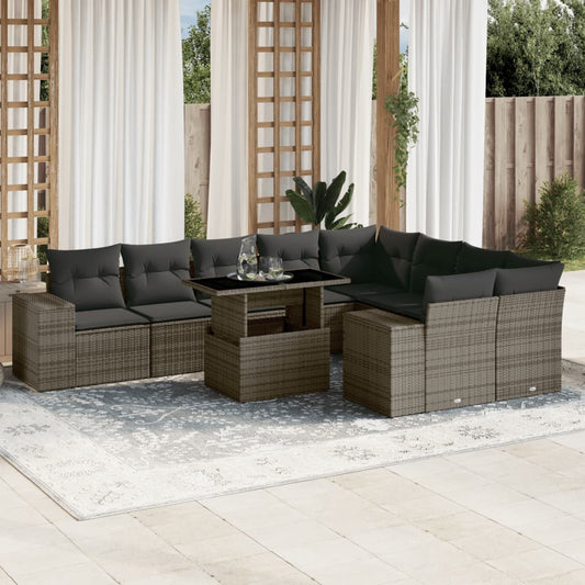 10-delige Loungeset met kussens poly rattan grijs is nu te koop bij PeponiXL, paradijselijk wonen!