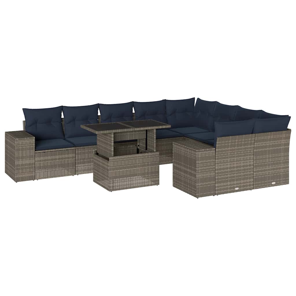 10-delige tuinbankset met kussens, grijs polyrotan is nu te koop bij PeponiXL, paradijselijk wonen!