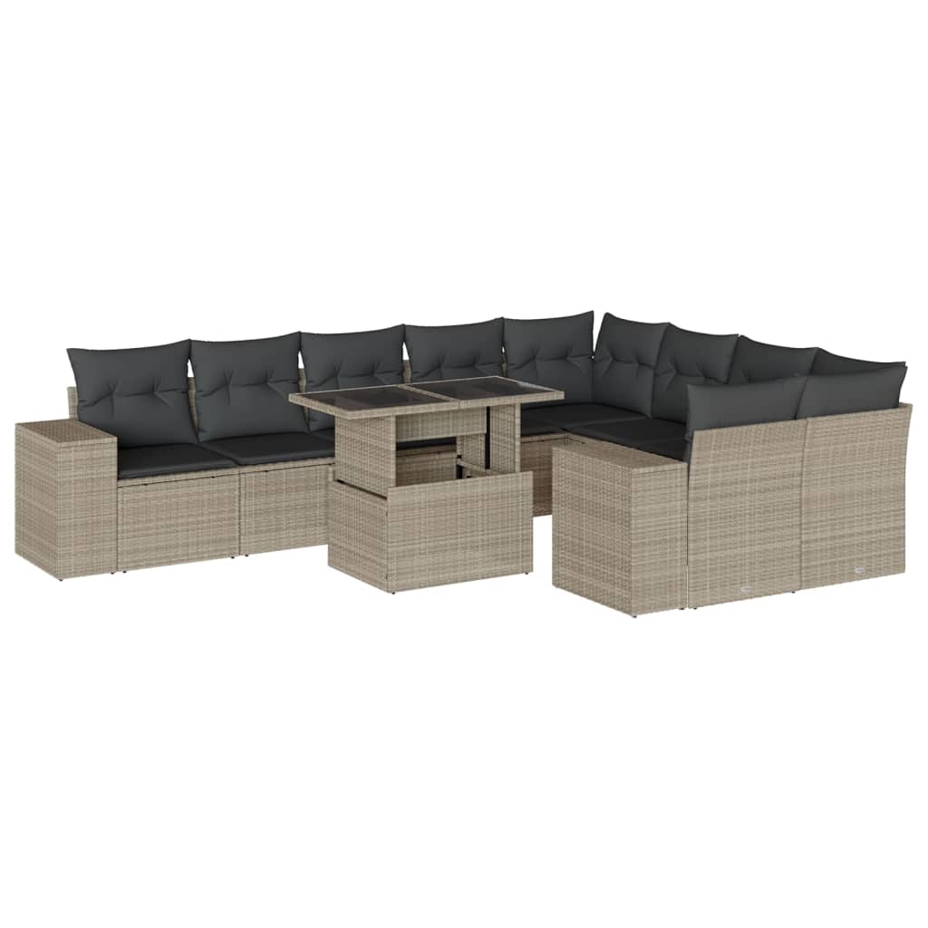 10-delige Loungeset met kussens poly rattan lichtgrijs is nu te koop bij PeponiXL, paradijselijk wonen!