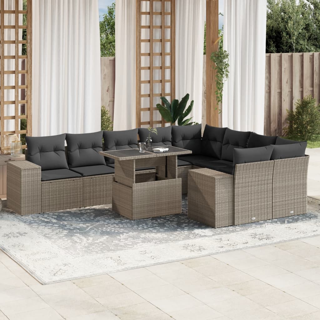 10-delige Loungeset met kussens poly rattan lichtgrijs is nu te koop bij PeponiXL, paradijselijk wonen!