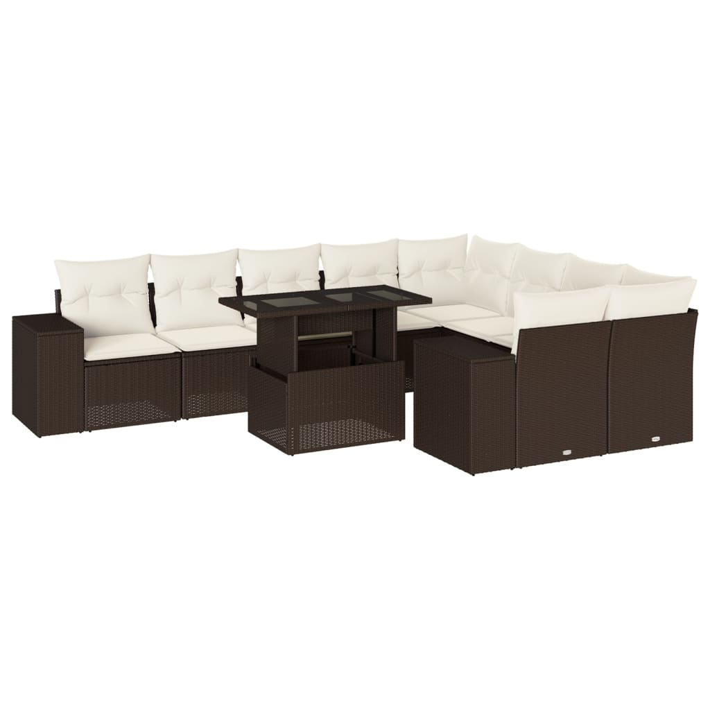 10-delige Loungeset met kussens poly rattan bruin is nu te koop bij PeponiXL, paradijselijk wonen!
