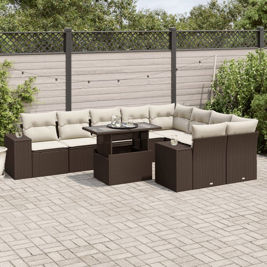 10-delige Loungeset met kussens poly rattan bruin is nu te koop bij PeponiXL, paradijselijk wonen!
