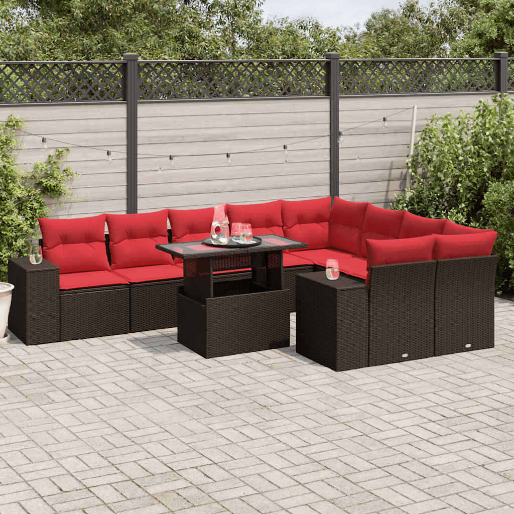10-delige tuinbankset met kussens, bruin polyrotan is nu te koop bij PeponiXL, paradijselijk wonen!