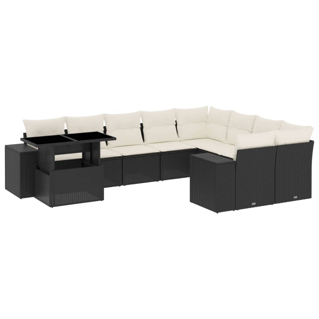10-delige Loungeset met kussens poly rattan zwart is nu te koop bij PeponiXL, paradijselijk wonen!