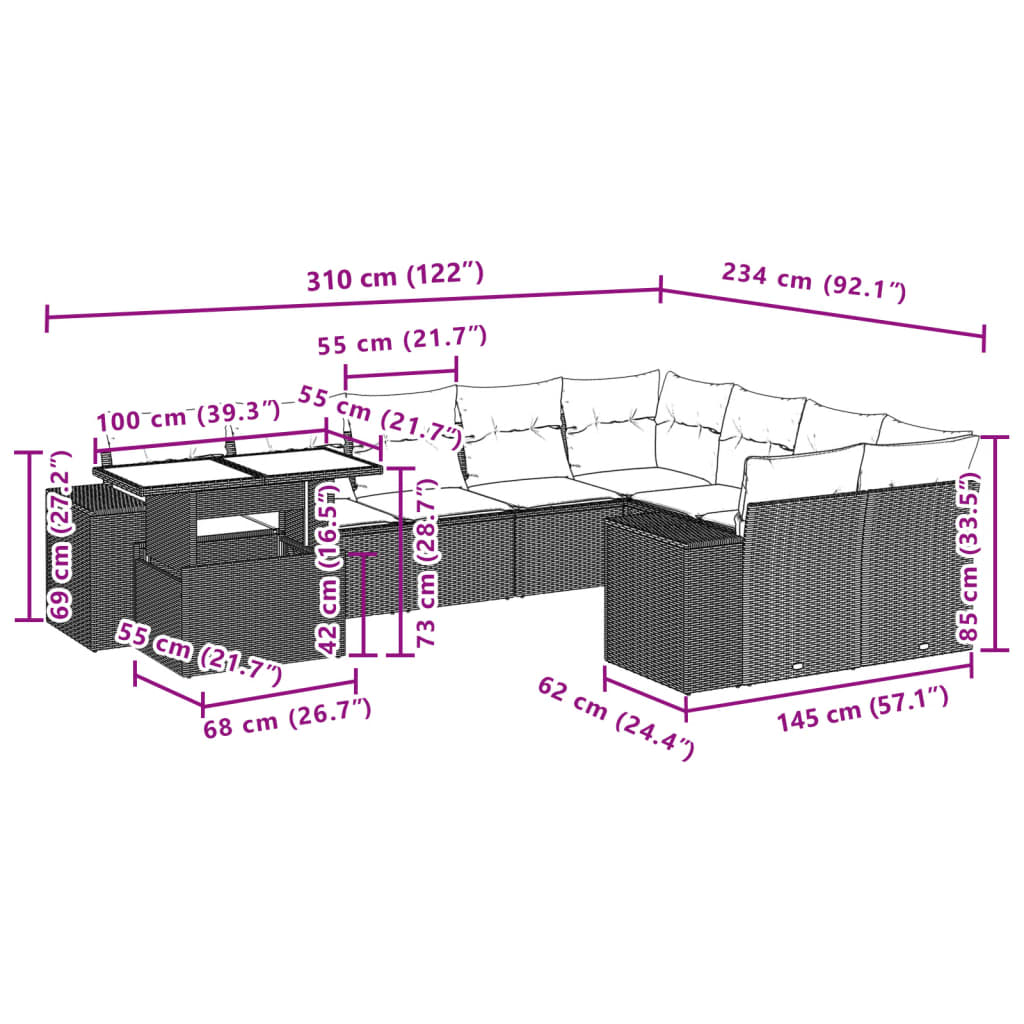 10-delige Loungeset met kussens poly rattan zwart is nu te koop bij PeponiXL, paradijselijk wonen!