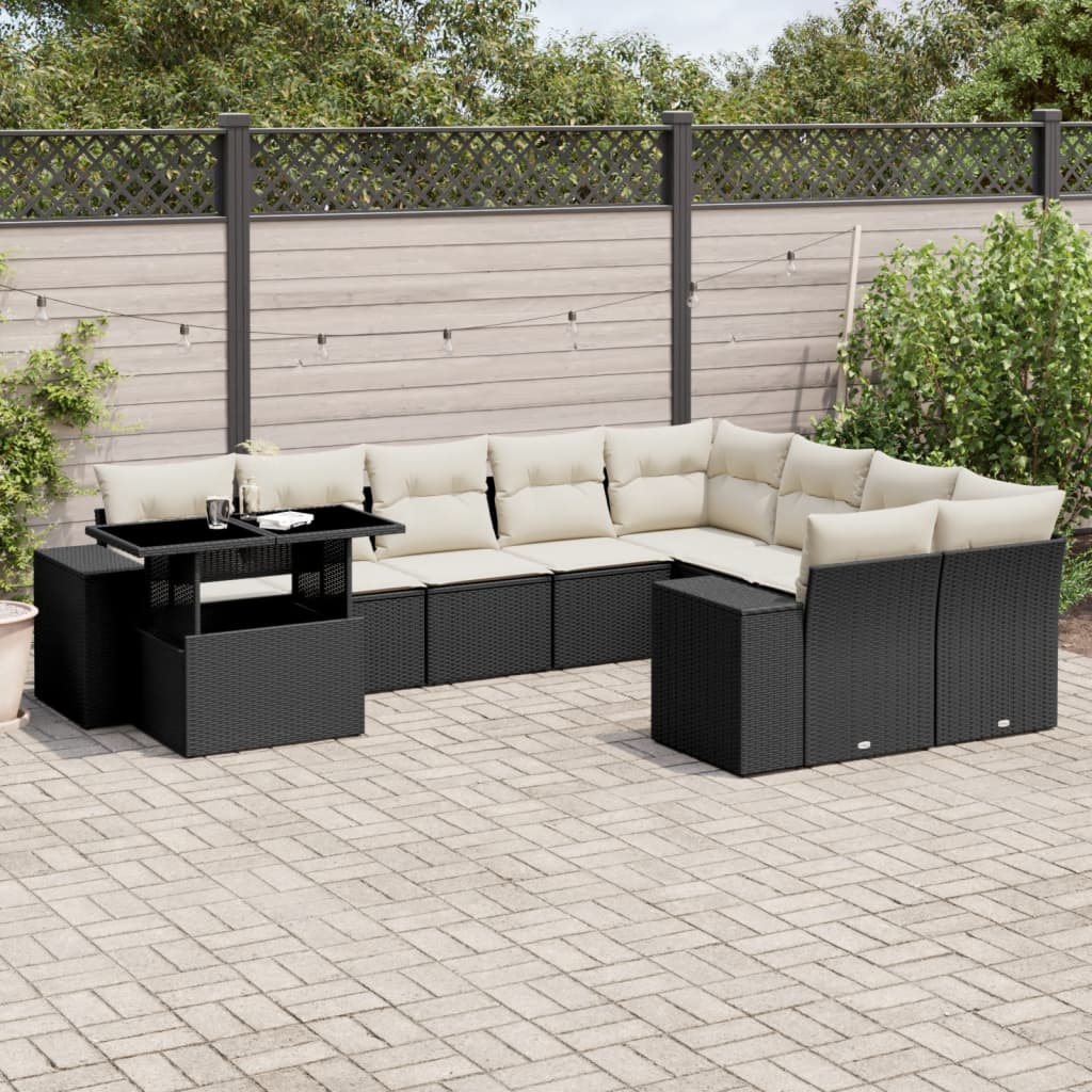 10-delige Loungeset met kussens poly rattan zwart is nu te koop bij PeponiXL, paradijselijk wonen!