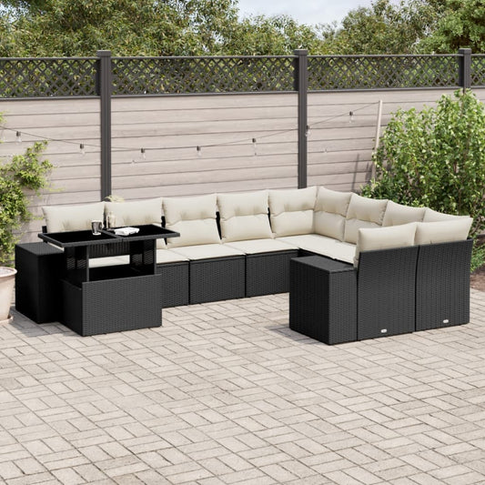 10-delige Loungeset met kussens poly rattan zwart is nu te koop bij PeponiXL, paradijselijk wonen!