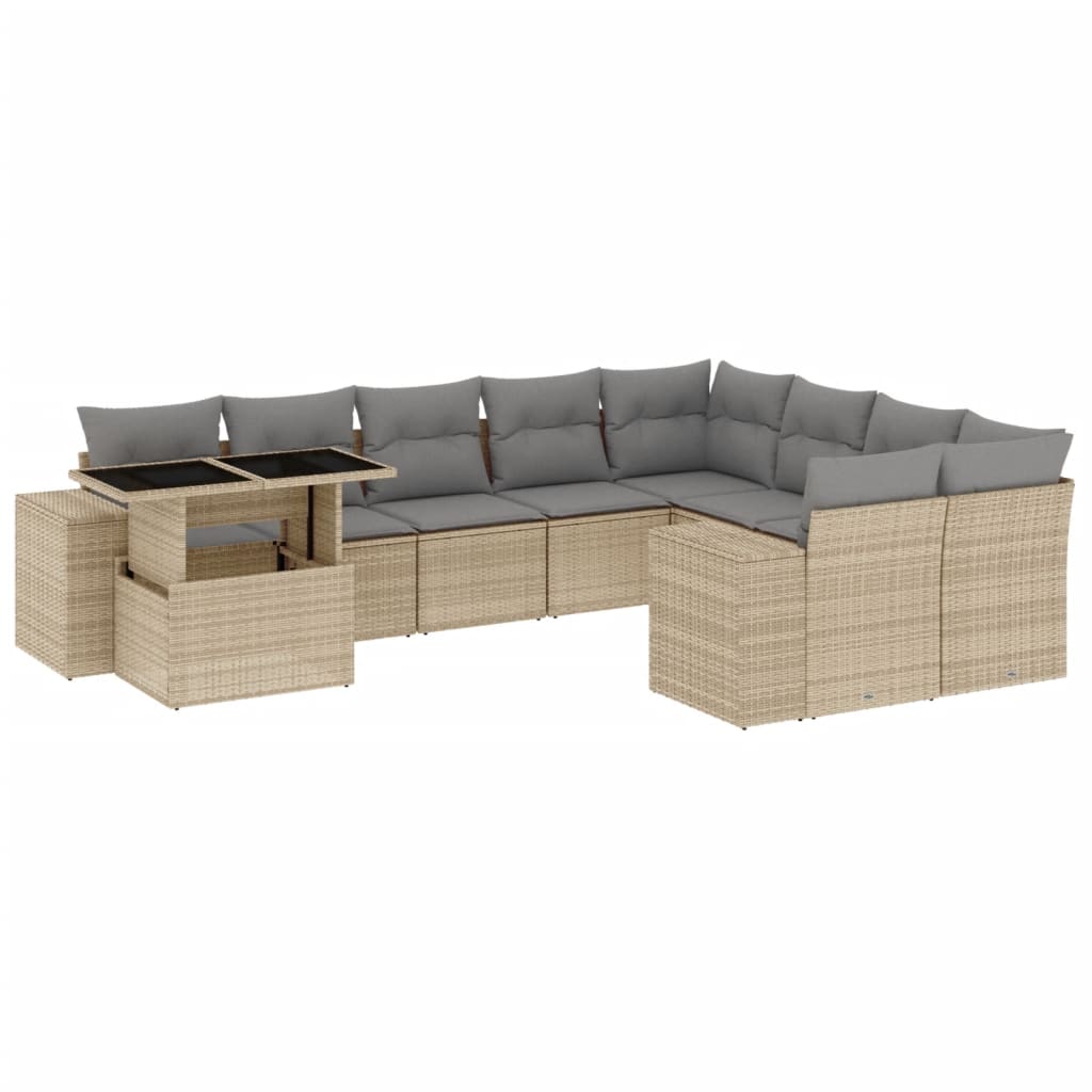 10-delige Loungeset met kussens poly rattan beige is nu te koop bij PeponiXL, paradijselijk wonen!