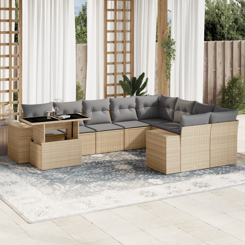 10-delige Loungeset met kussens poly rattan beige is nu te koop bij PeponiXL, paradijselijk wonen!