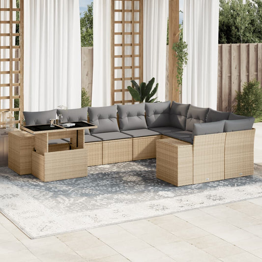10-delige Loungeset met kussens poly rattan beige is nu te koop bij PeponiXL, paradijselijk wonen!