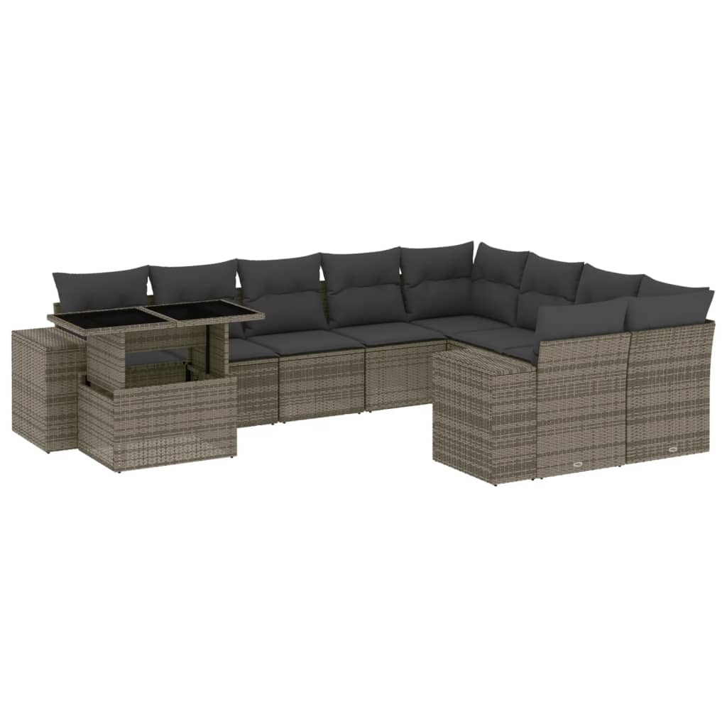 10-delige Loungeset met kussens poly rattan grijs is nu te koop bij PeponiXL, paradijselijk wonen!