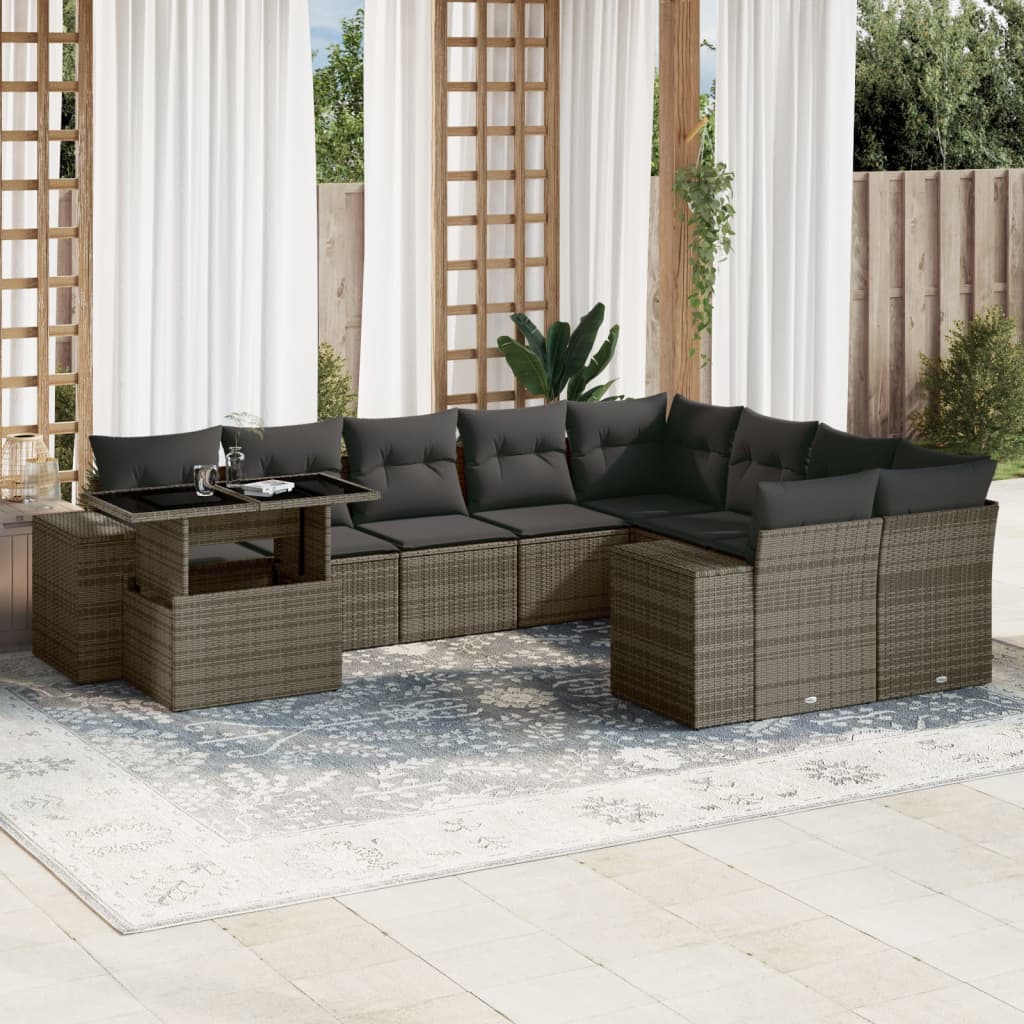 10-delige Loungeset met kussens poly rattan grijs is nu te koop bij PeponiXL, paradijselijk wonen!