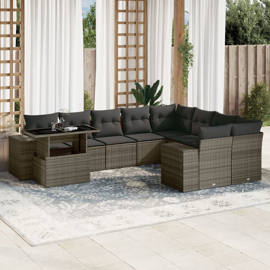 10-delige Loungeset met kussens poly rattan grijs is nu te koop bij PeponiXL, paradijselijk wonen!