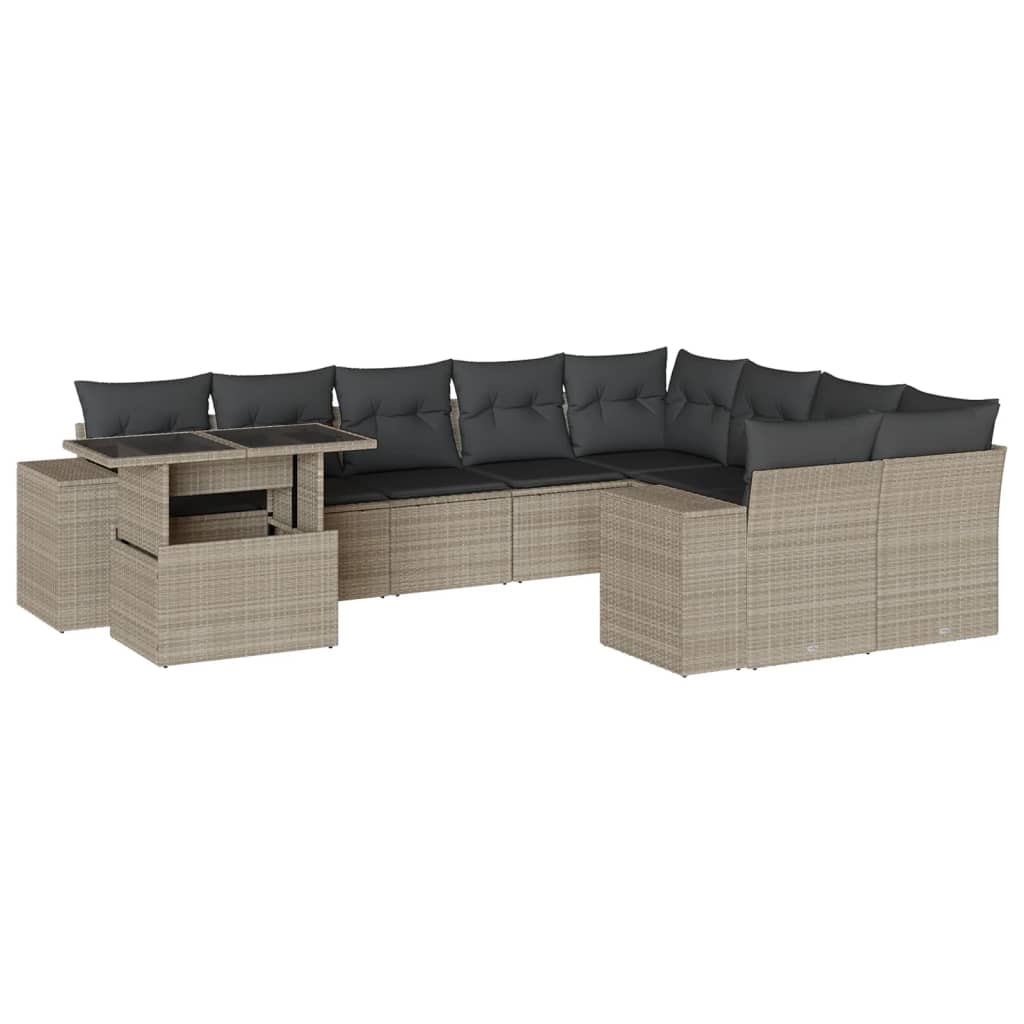 10-delige Loungeset met kussens poly rattan lichtgrijs is nu te koop bij PeponiXL, paradijselijk wonen!