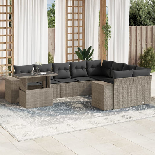 10-delige Loungeset met kussens poly rattan lichtgrijs is nu te koop bij PeponiXL, paradijselijk wonen!