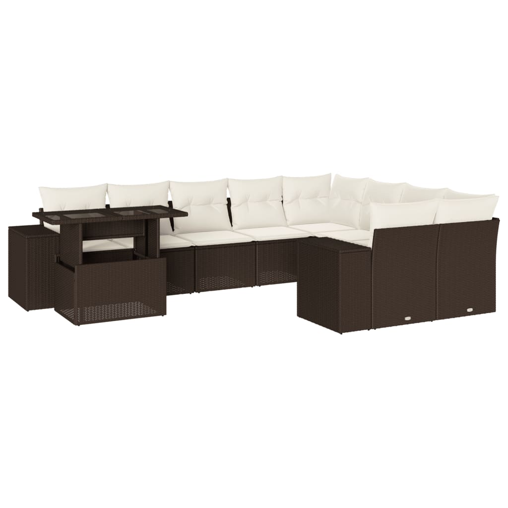 10-delige Loungeset met kussens poly rattan bruin is nu te koop bij PeponiXL, paradijselijk wonen!