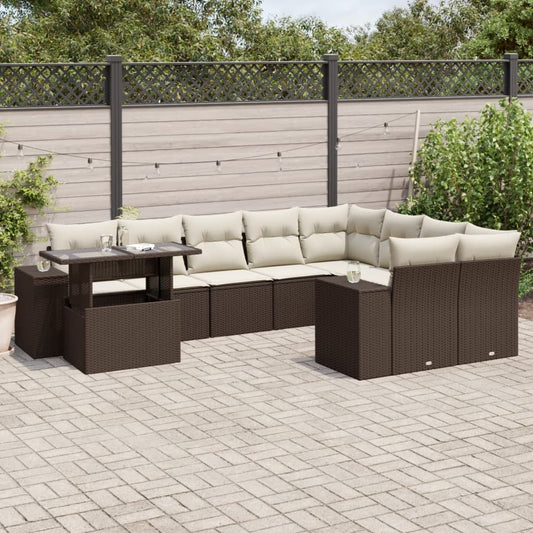 10-delige Loungeset met kussens poly rattan bruin is nu te koop bij PeponiXL, paradijselijk wonen!