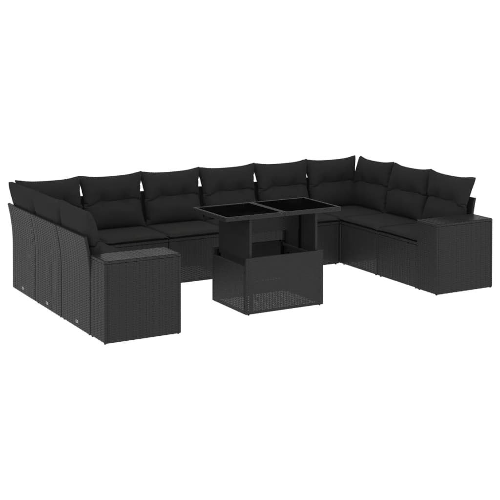 11-delige Loungeset met kussens poly rattan zwart is nu te koop bij PeponiXL, paradijselijk wonen!