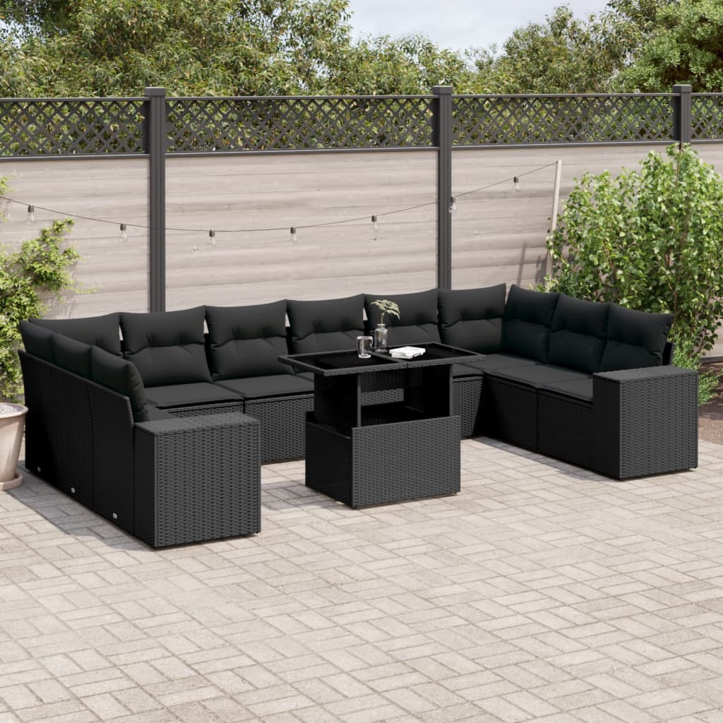 11-delige Loungeset met kussens poly rattan zwart is nu te koop bij PeponiXL, paradijselijk wonen!