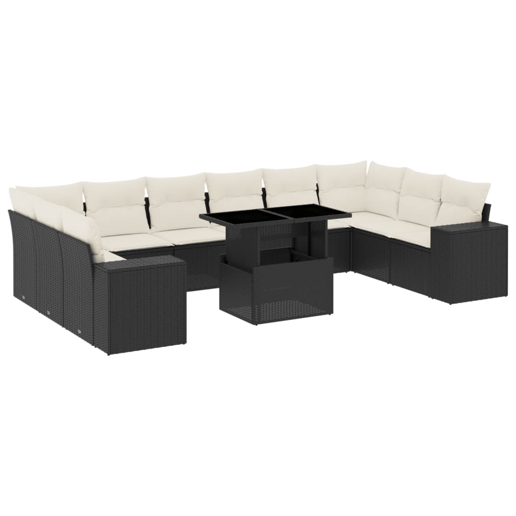 11-delige Loungeset met kussens poly rattan zwart is nu te koop bij PeponiXL, paradijselijk wonen!