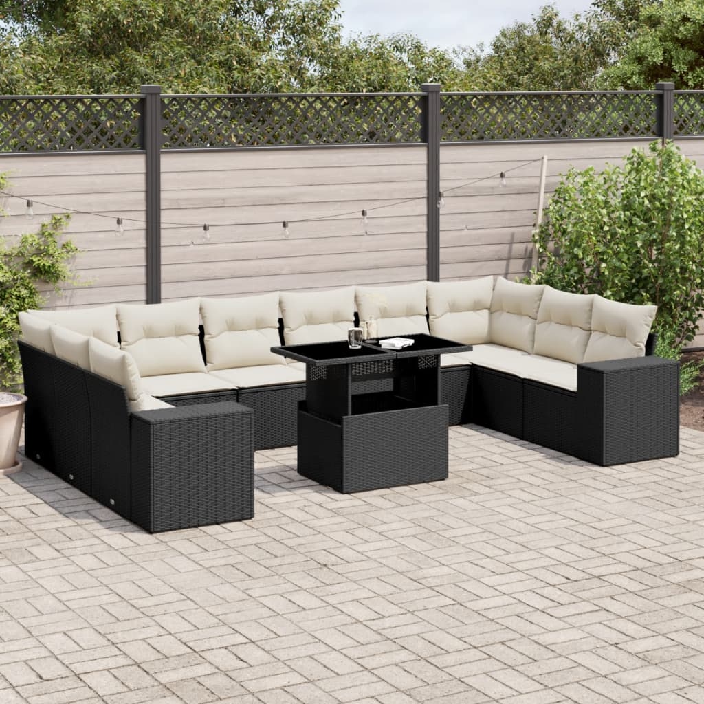 11-delige Loungeset met kussens poly rattan zwart is nu te koop bij PeponiXL, paradijselijk wonen!