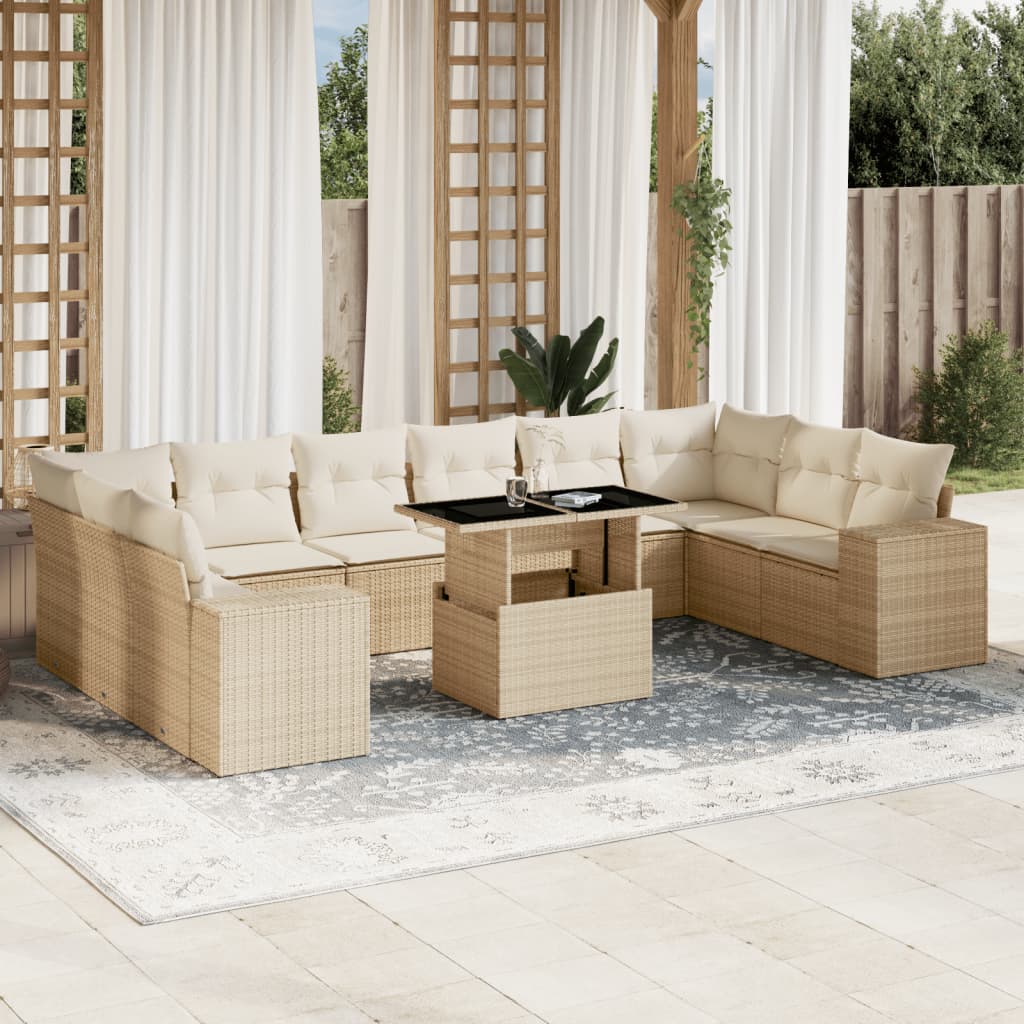 11-delige Tuinset met kussens poly rattan beige is nu te koop bij PeponiXL, paradijselijk wonen!