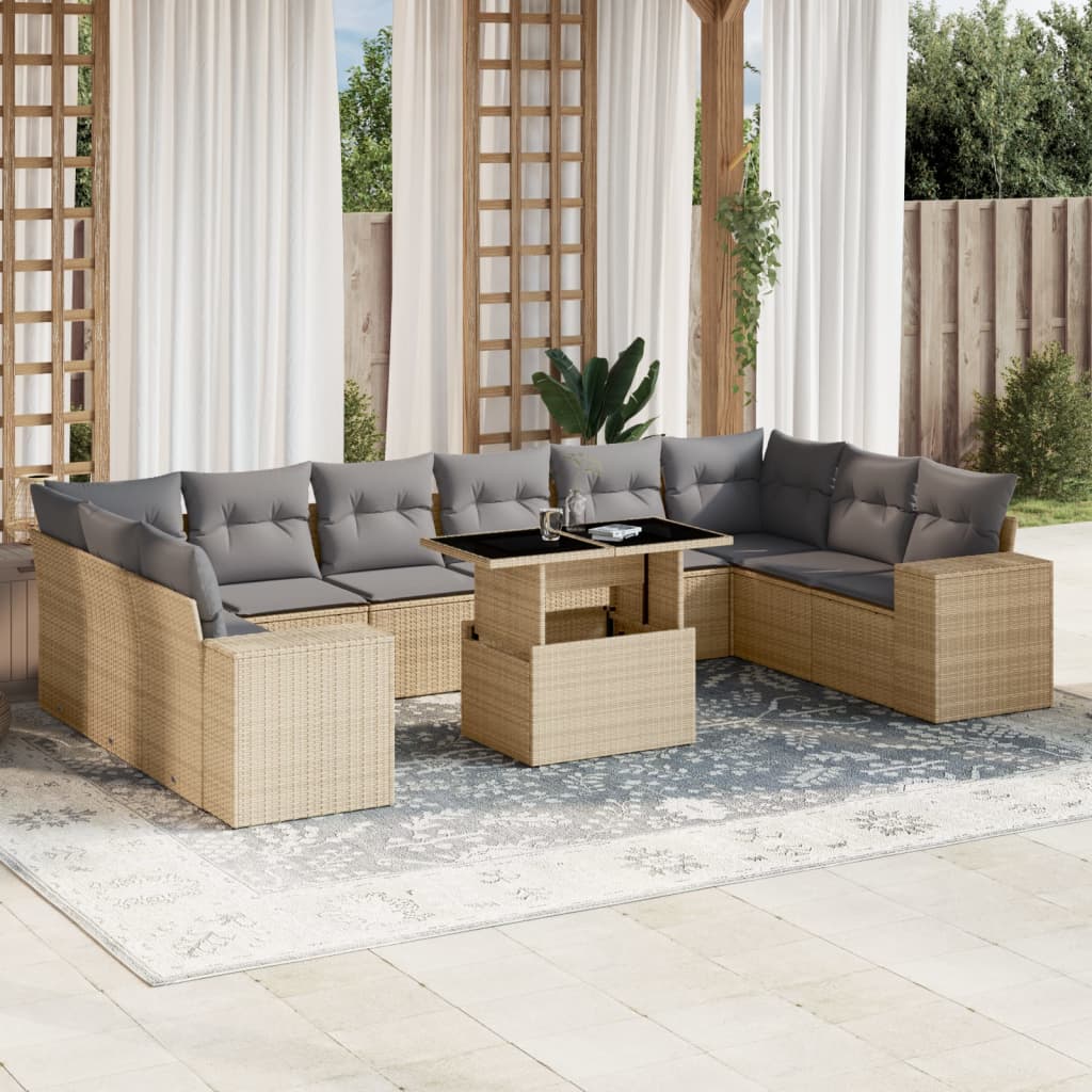 11-delige Tuinset met kussens poly rattan beige is nu te koop bij PeponiXL, paradijselijk wonen!